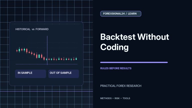 How to Backtest a Forex Strategy Without Coding: A Practical, Repeatable Method — professional forex research artwork by ForexSignal24