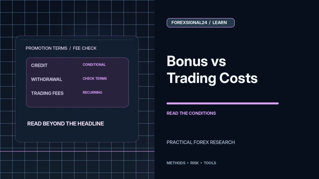 Forex Deposit Bonus vs Trading Costs: What to Check Before Accepting a Broker Promotion — professional forex research artwork by ForexSignal24