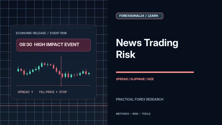 Forex News Trading Risk: How Spread, Slippage and Position Size Change Your Exposure — professional forex research artwork by ForexSignal24