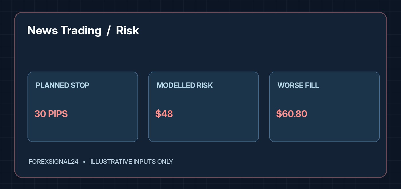 Forex News Trading Risk: How Spread, Slippage and Position Size Change Your Exposure: editorial illustration showing its key forex analysis framework